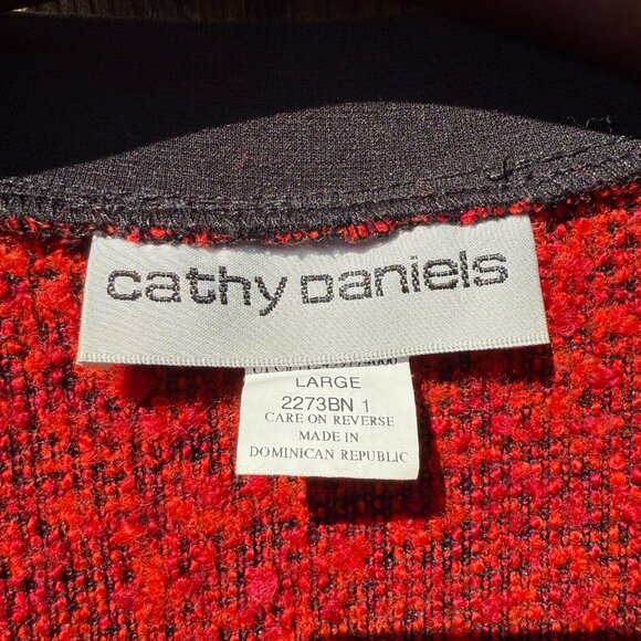Vintage 90s Cathy Daniels Red Black Attached Cardigan Sweater | Size Large - Picture 7 of 13